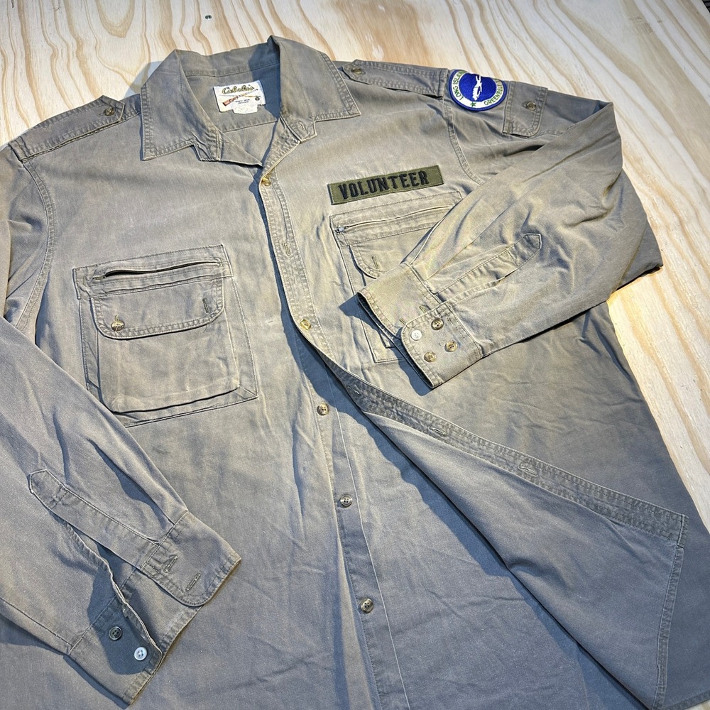 Cabela's Men's Utility Field Button Up Grey Long Island Volunteer Shirt Size XL